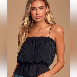 Lulus Hyde Black Striped Ruffled Crop Top